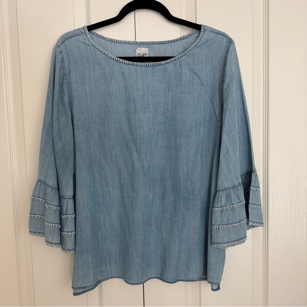 NIC+ZOE Light Blue Ruffle Sleeve Top